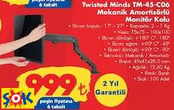 TWİSTED MİNDS TM-45-C06 MEKANİK AMORTİSÖRLÜ MONİTÖR KOLU TWİSTED MİNDS TM-45-C06 MEKANİK AMORTİSÖRLÜ MONİTÖR KOLU